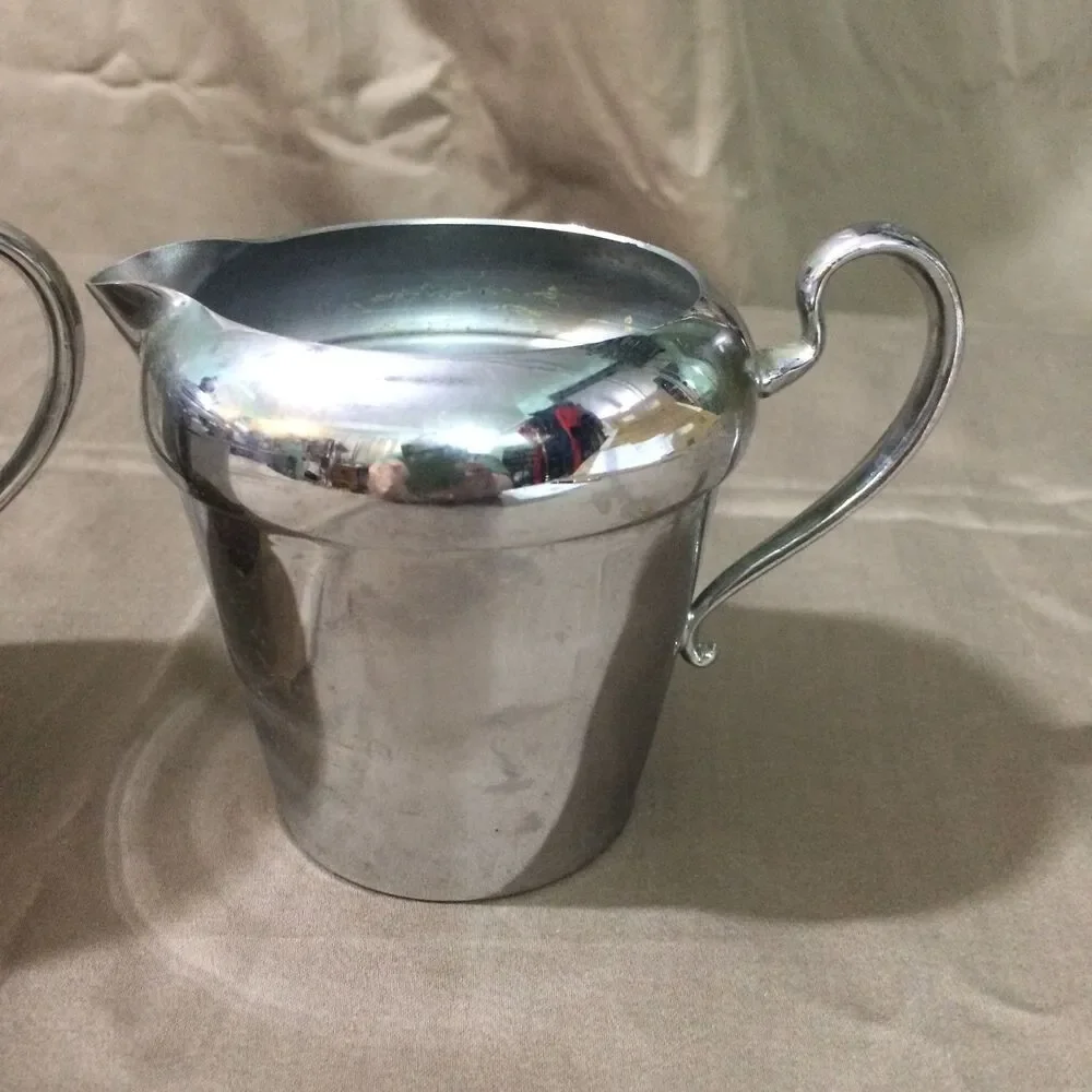 Vintage Chromium Sugar Creamer Set Silver Mfg Corp Art Deco Style Serving